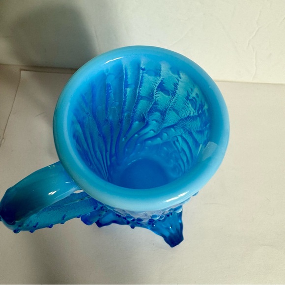 Vintage Northwood Blue Town Pump Tree Trunk Creamer glass with handle. - Picture 5 of 14